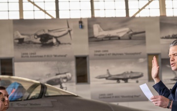 Secretary of War administers oath of enlistment to 140th Wing Airmen