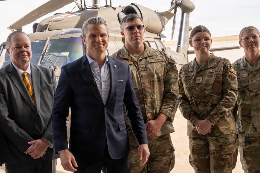 Secretary of War Pete Hegseth administers oath of enlistment at 140th Wing