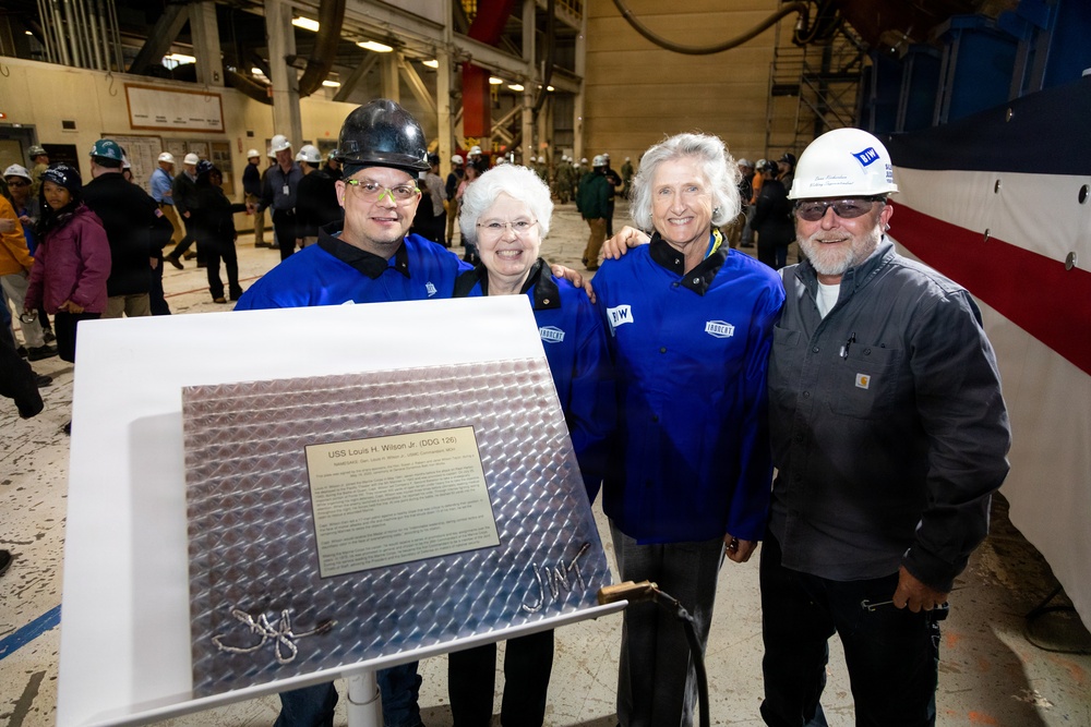 Keel laying ceremony at Bath Iron Works in Bath, Maine for the future USS Louis H. Wilson, Jr. (DDG 126)