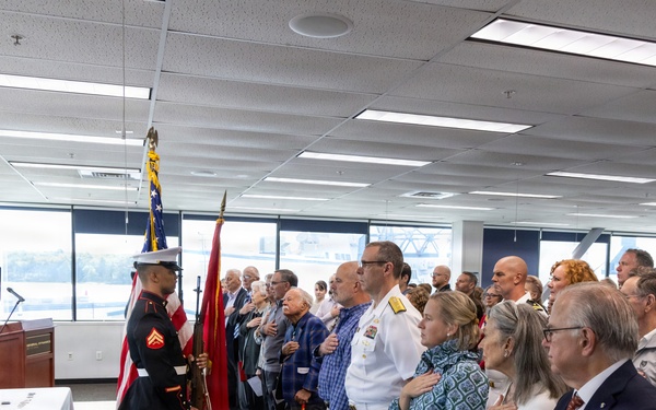 Mast stepping ceremony at Bath Iron Works for the future USS Louis H. Wilson, Jr. (DDG 126)