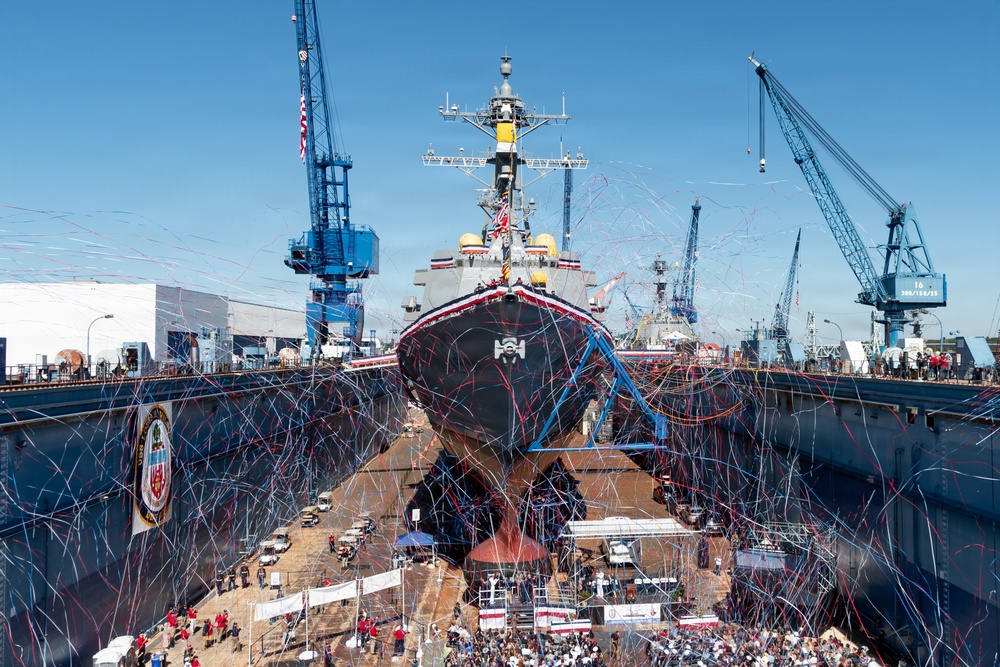 Christening ceremony of the future USS Louis H. Wilson, Jr. (DDG 126)