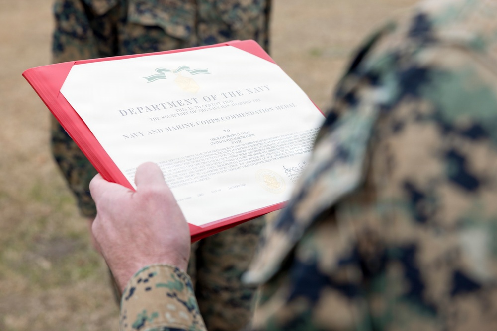 Sgt. Henry Volpe is Awarded a Navy and Marine Corps Commendation Medal