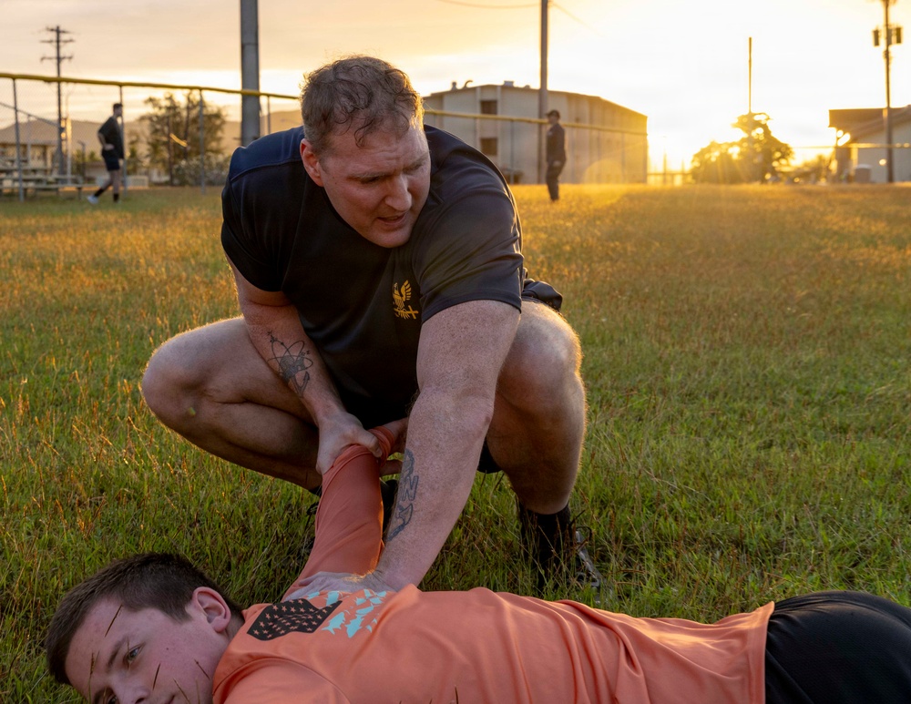 USS Emory S. Land (AS 39) Conducts Oleoresin Capsicum Qualification Course