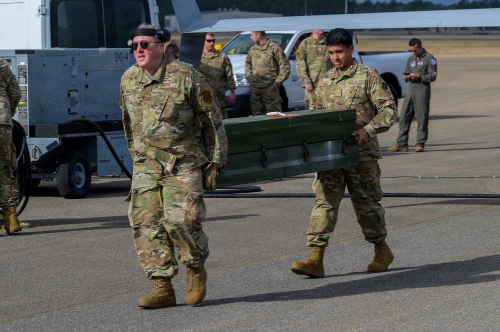 174th Attack Wing Airmen carry AGM-114 Hellfire during Sentry South 26-2