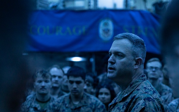 11th MEU Marines, Sailors Conduct a Formation Aboard USS Boxer