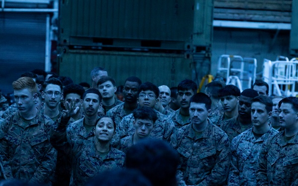 11th MEU Marines, Sailors Conduct a Formation Aboard USS Boxer