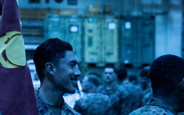 11th MEU Marines, Sailors Conduct a Formation Aboard USS Boxer
