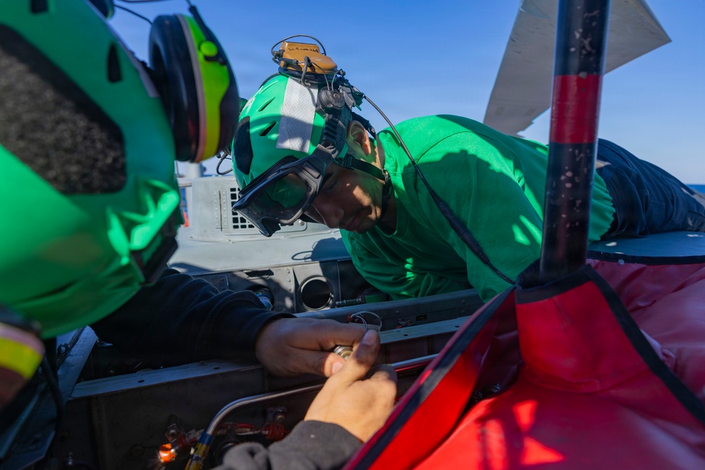USS Bulkeley (DDG 84) Sailors perform helicopter maintenance, Feb. 19, 2026
