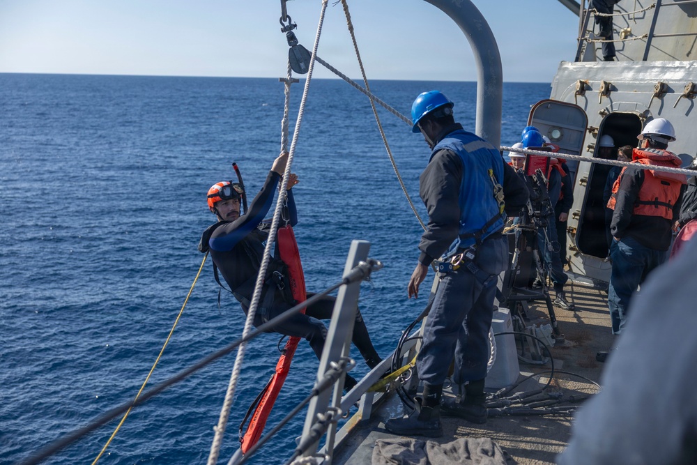USS Bulkeley (DDG 84) Sailors perform man overboard drill, Feb. 20, 2026