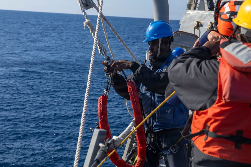 USS Bulkeley (DDG 84) Sailors perform man overboard drill, Feb. 20, 2026