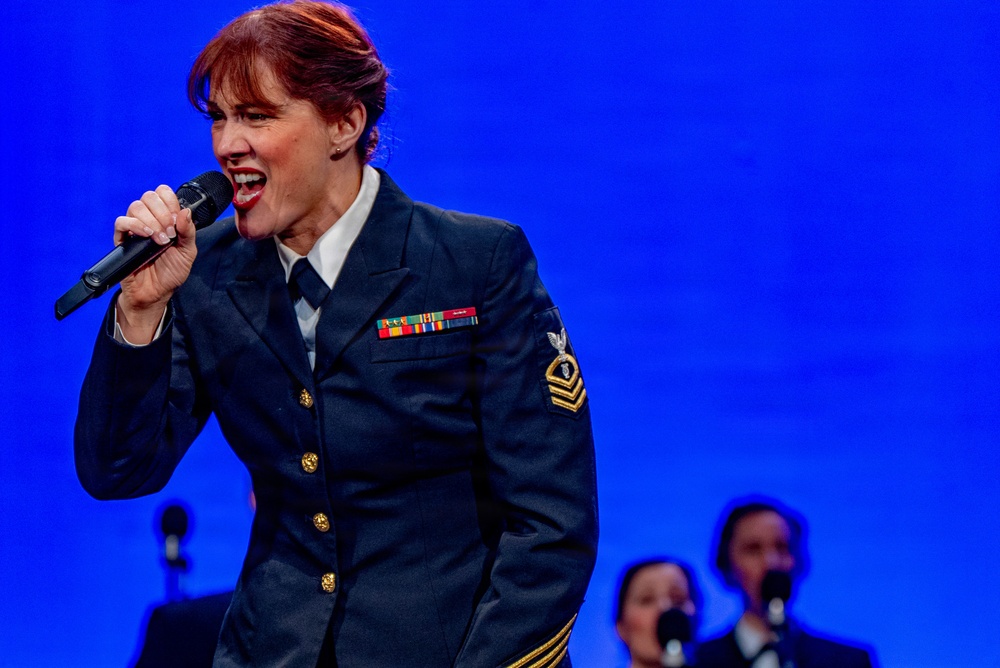 Chief Musician Maia Rodriguez performs at the Klein Memorial Hall in Bridgeport, CT