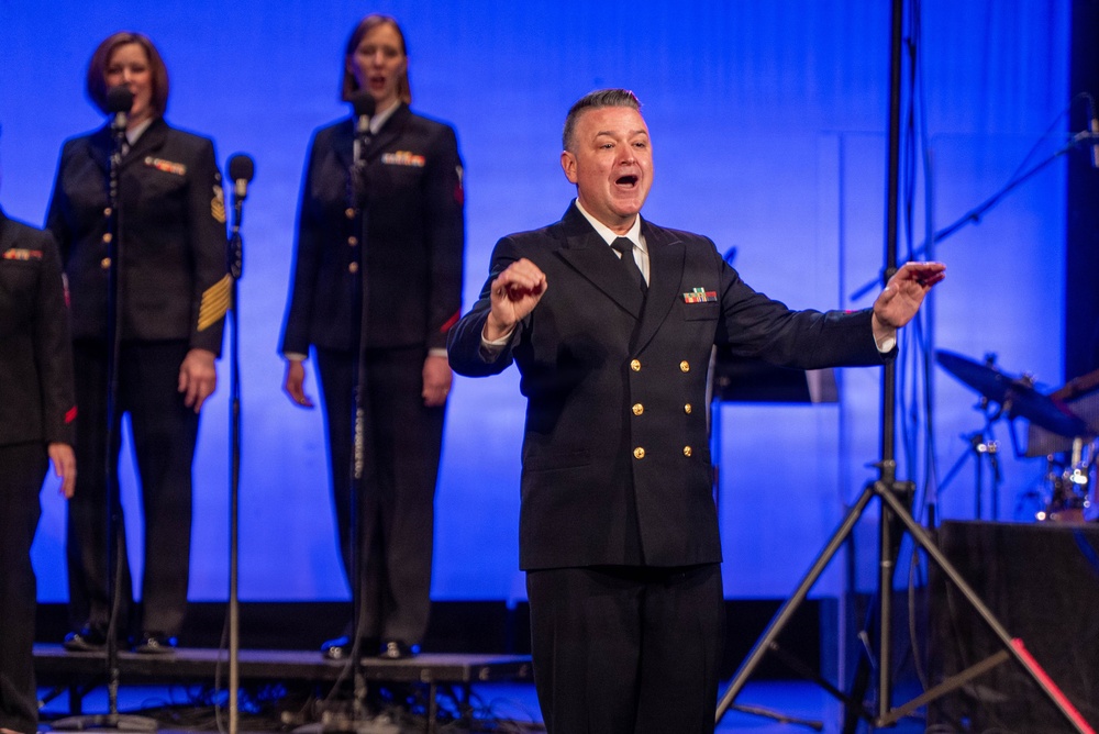 Chief Musician Robert Kurth performs at the Klein Memorial Hall in Bridgeport, CT
