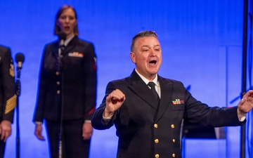 Chief Musician Robert Kurth performs at the Klein Memorial Hall in Bridgeport, CT