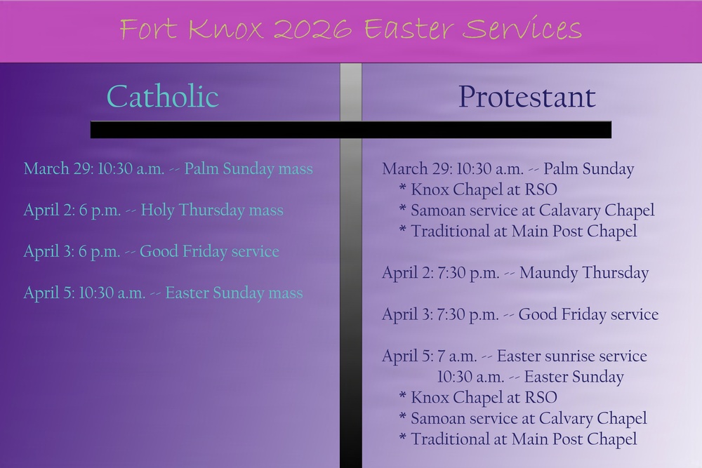 Fort Knox announces 2026 Easter services for Protestants, Catholics