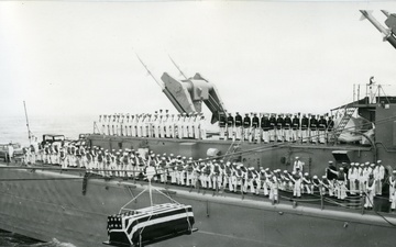 Remains of the WWII Unknown Soldier are Transferred from USS Blandy to USS Boston, near Cape Henry, Virginia