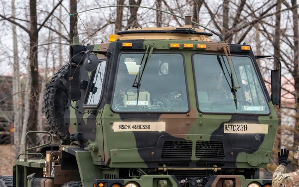 Soldiers from the 95th Transportation Company, 498th Combat Sustainment Support Battalion, proved their 'Fight Tonight' capabilities during a rapid deployment drill on Feb. 26.