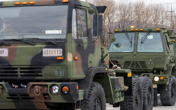 Soldiers from the 95th Transportation Company, 498th Combat Sustainment Support Battalion, proved their 'Fight Tonight' capabilities during a rapid deployment drill on Feb. 26.