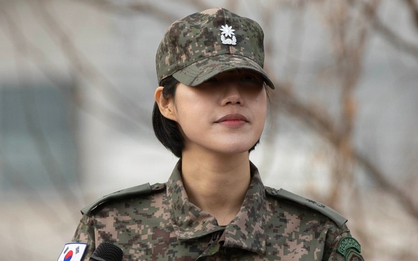 Major Lee presents at the Hill 180 Ceremony at Osan AB