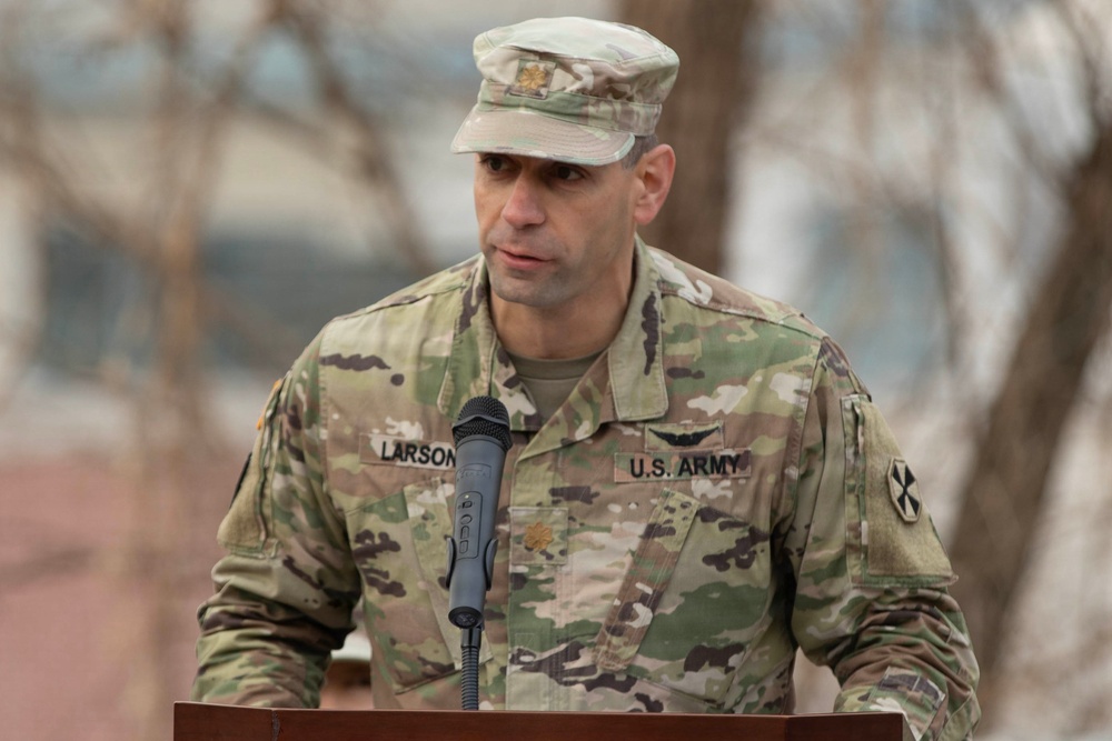 Major Larson presents at Hill 180 Ceremony