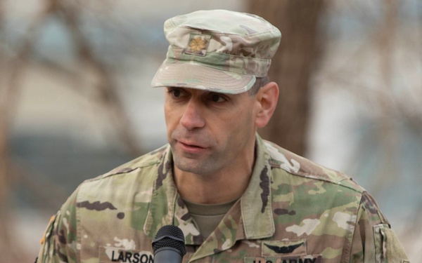 Major Larson presents at Hill 180 Ceremony