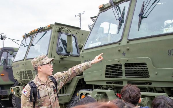 The U.S. Army Materiel Support Command–Korea hosts children from the Buksam Childcare Center for a visit to Camp Carroll.