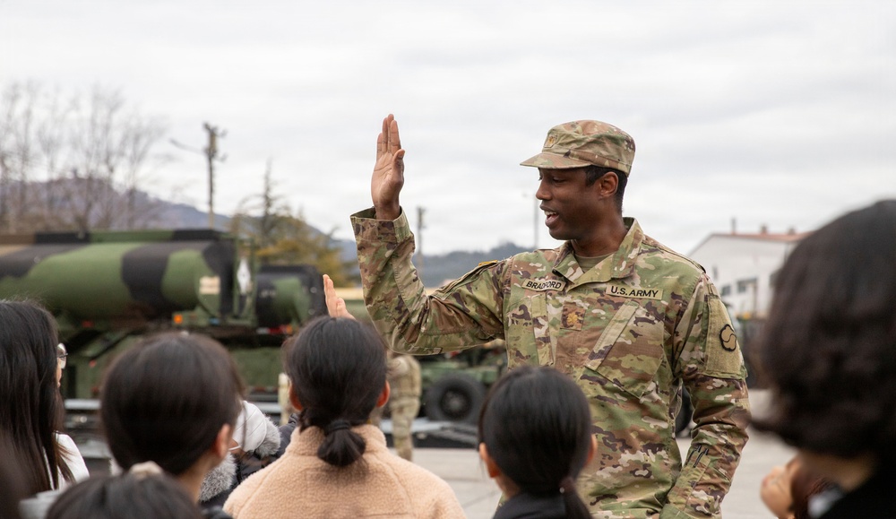 The U.S. Army Materiel Support Command–Korea hosts children from the Buksam Childcare Center for a visit to Camp Carroll.