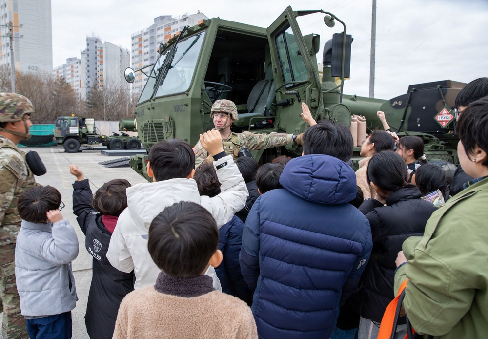 The U.S. Army Materiel Support Command–Korea hosts children from the Buksam Childcare Center for a visit to Camp Carroll.