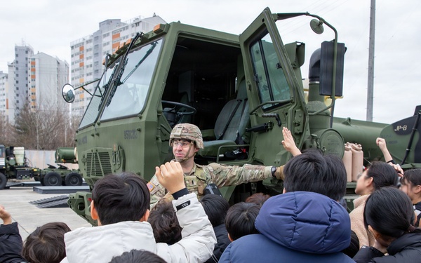 The U.S. Army Materiel Support Command–Korea hosts children from the Buksam Childcare Center for a visit to Camp Carroll.