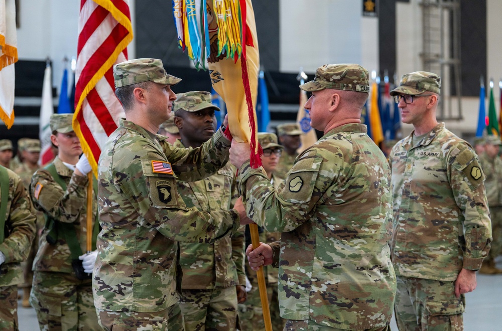 Lt. Col. Jon M. King officially assumed command of the 498th Combat Sustainment Support Battalion (CSSB) from Maj. Jason A. Reinhardt during a Change of Command ceremony at Camp Carroll on March 3.