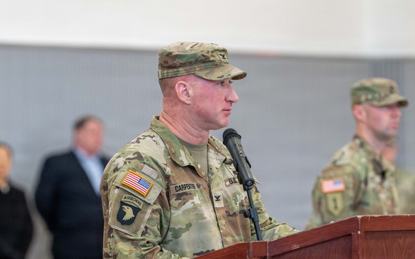 Col. R. Scott Carpenter, U.S. Army Materiel Support Command–Korea (MSC-K) commander, expressed his sincere appreciation for both the incoming and outgoing commanders of the 498th CSSB during a Change of Command ceremony at Camp Carroll on Mar. 3.