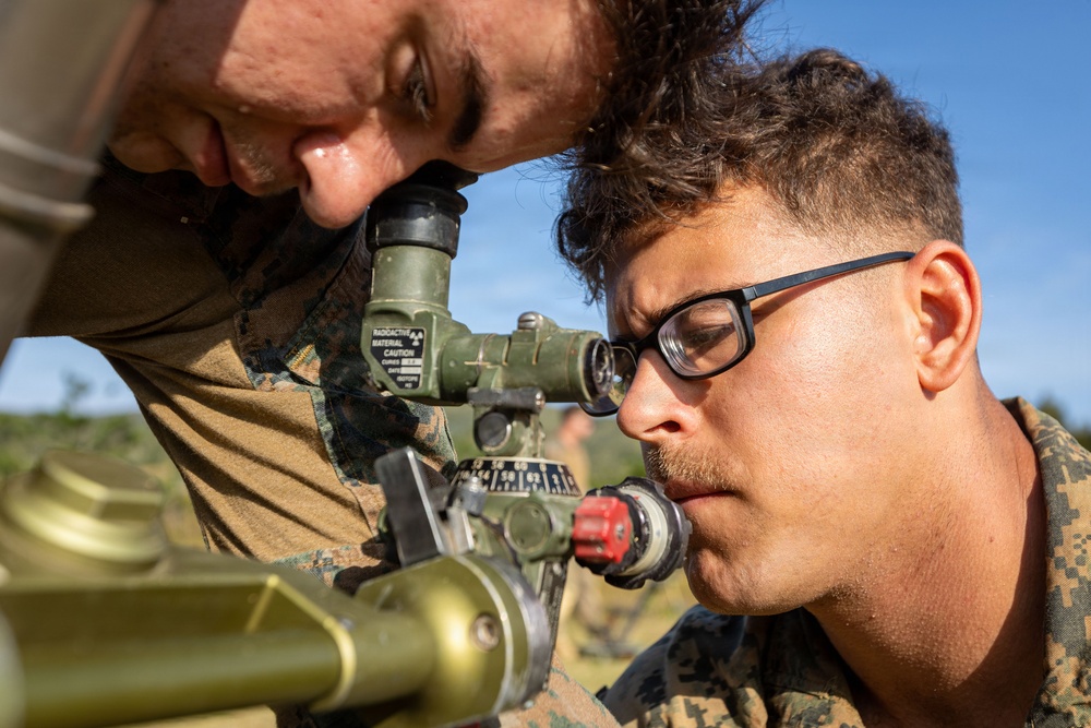 5th Air Naval Gunfire Liaison Company and 2nd Battalion, 7th Marines, conduct mortar range