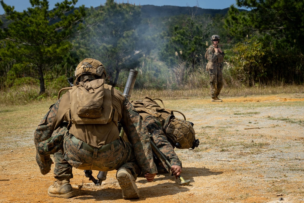 5th Air Naval Gunfire Liaison Company and 2nd Battalion, 7th Marines, conduct mortar range