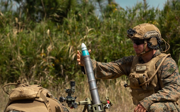 5th Air Naval Gunfire Liaison Company and 2nd Battalion, 7th Marines, conduct mortar range