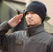 Sergeant Shin renders his final salute as he finishes his ETS ceremony.