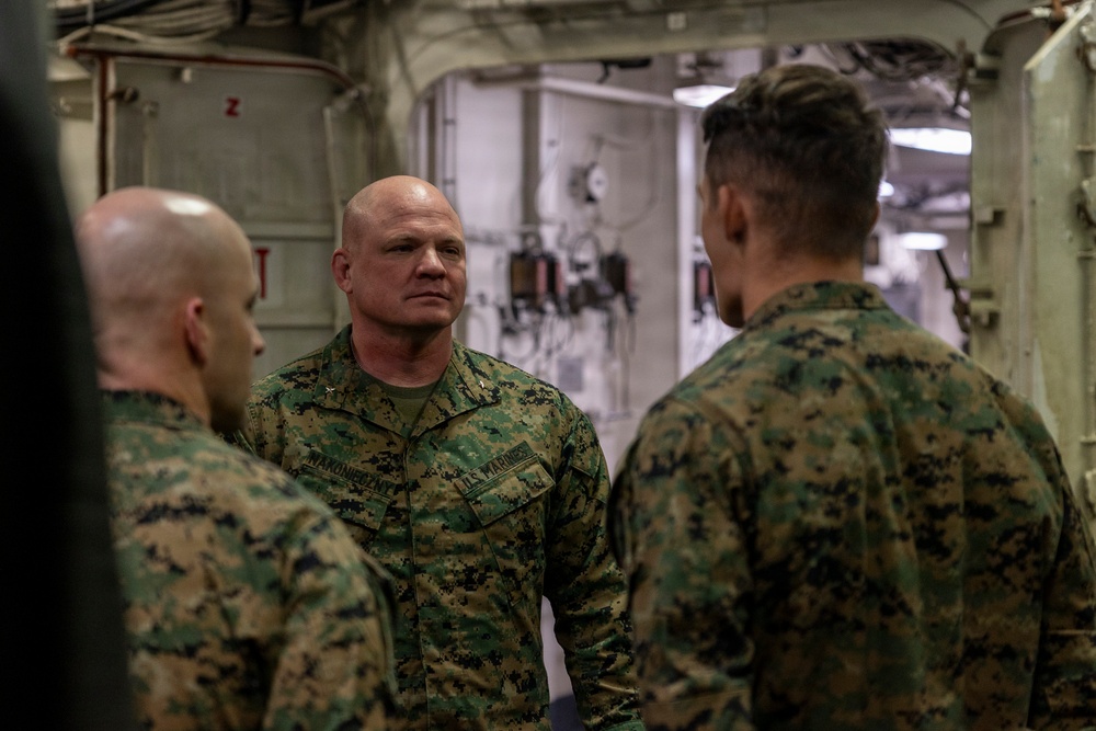 I MEF Deputy Commanding General Visits 11th MEU Marines and Sailors Aboard USS Boxer