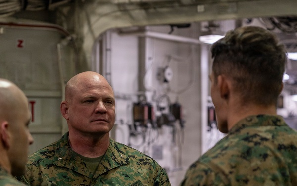 I MEF Deputy Commanding General Visits 11th MEU Marines and Sailors Aboard USS Boxer