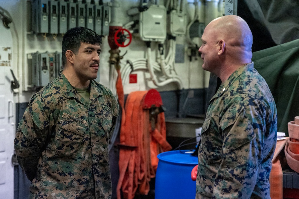 I MEF Deputy Commanding General Visits 11th MEU Marines and Sailors Aboard USS Boxer
