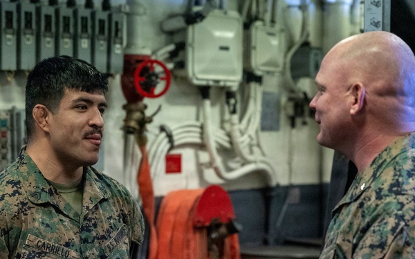 I MEF Deputy Commanding General Visits 11th MEU Marines and Sailors Aboard USS Boxer