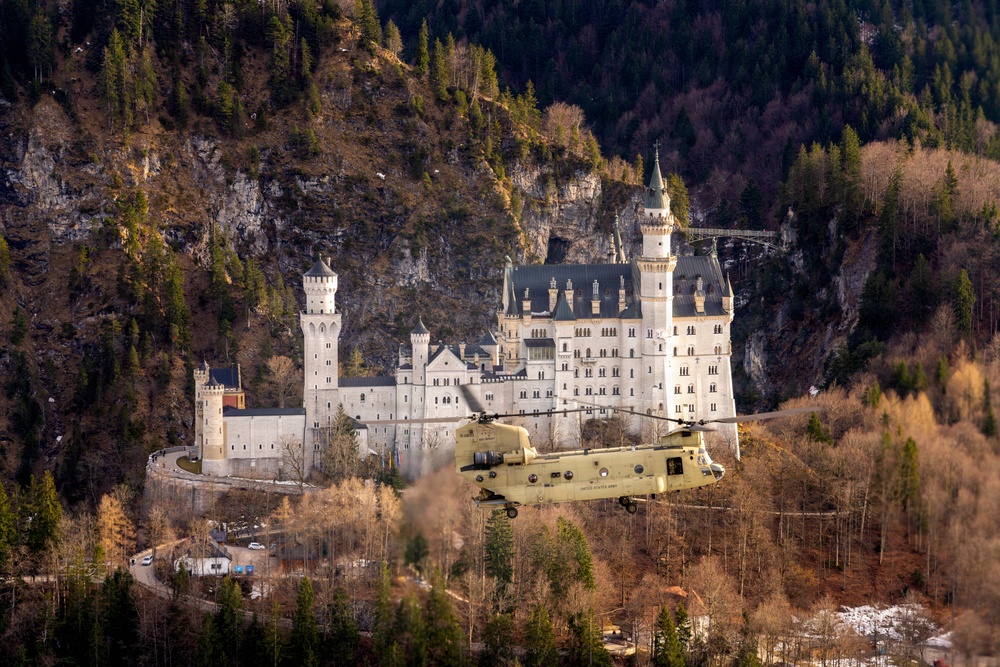 Bravo Company, 1-214th GSAB honors first sergeant with final flight over Neuschwanstein Castle