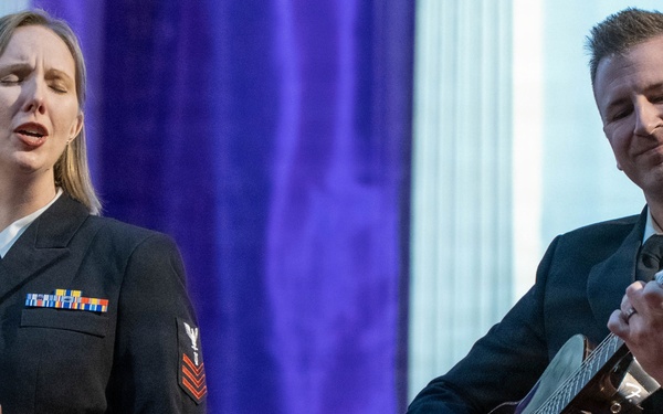 Musician 1st Class Rachael Coleman of the US Navy Band Sea Chanters performs at St. John's Episcopal Church in New Hampshire during their 2026 National Tour