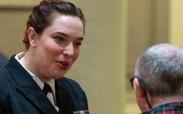 Musician 1st Class Michaela Ford of the US Navy Band Sea Chanters performs at St. John's Episcopal Church in New Hampshire during their 2026 National Tour