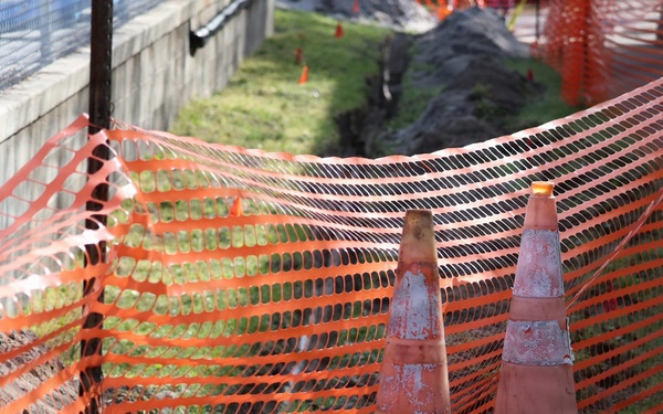Safety cones are placed to denote construction at NSA Panama City