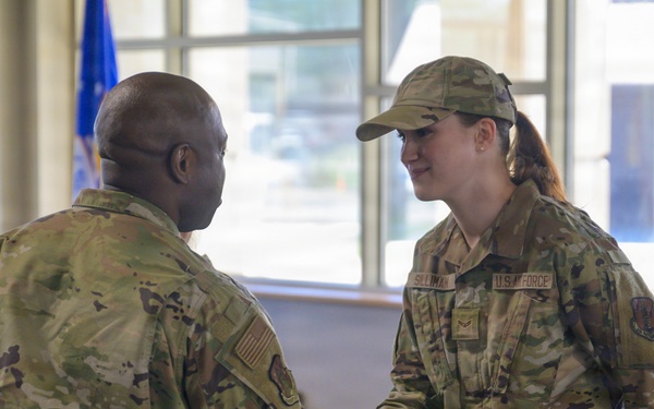 Mississippi Air National Guard Command Chief Coins Airman During Sentry South 26-2