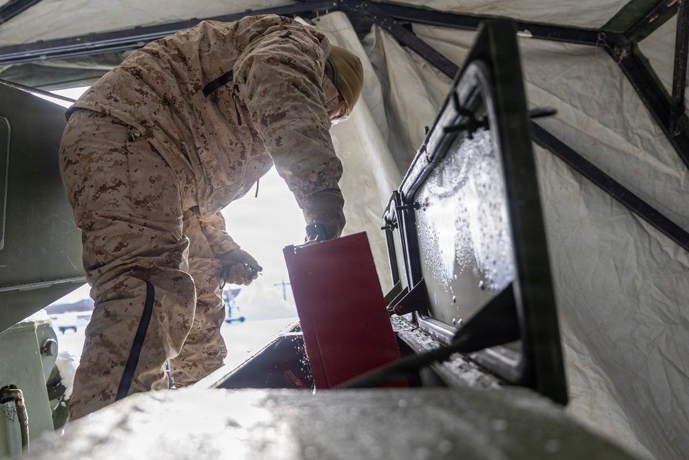 US Marines conduct vehicle maintenance during ARCTIC EDGE 2026