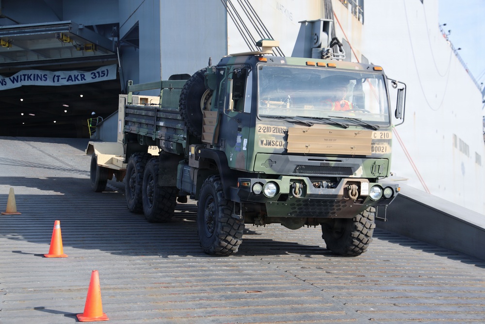 Tactical truck exits ship during offload