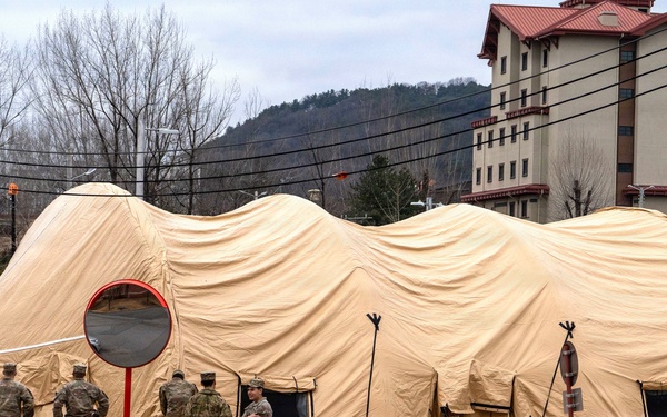The Headquarters team from the 25th Transportation Battalion honed their skills, conducting a training exercise focused on setting up their main operations tent on Feb. 26.