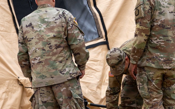 The Headquarters team from the 25th Transportation Battalion honed their skills, conducting a training exercise focused on setting up their main operations tent on Feb. 26.