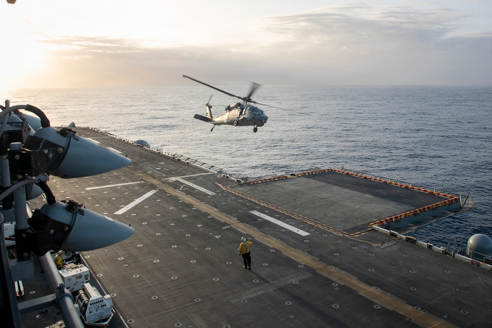 USS Tripoli Conducts Evening Flight Operations