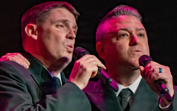 Chief Musician Robert Kurth and Musician 1st Class Daniel Curran of the US Navy Band Sea Chanters performs at the Sanford Performing Arts Center