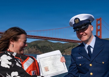 Coast Guardsman receives U.S. citizenship aboard Station Golden Gate motor lifeboat